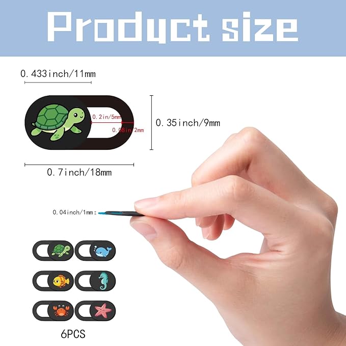 6Pcs 6 Styles Cute Camera Cover Slide Phone Privacy Camera Cover Ocean Animal Design Webcam Protector for Laptop Desktop Computer Tablet Phone Notebook Mini PC Accessories Home Office Use