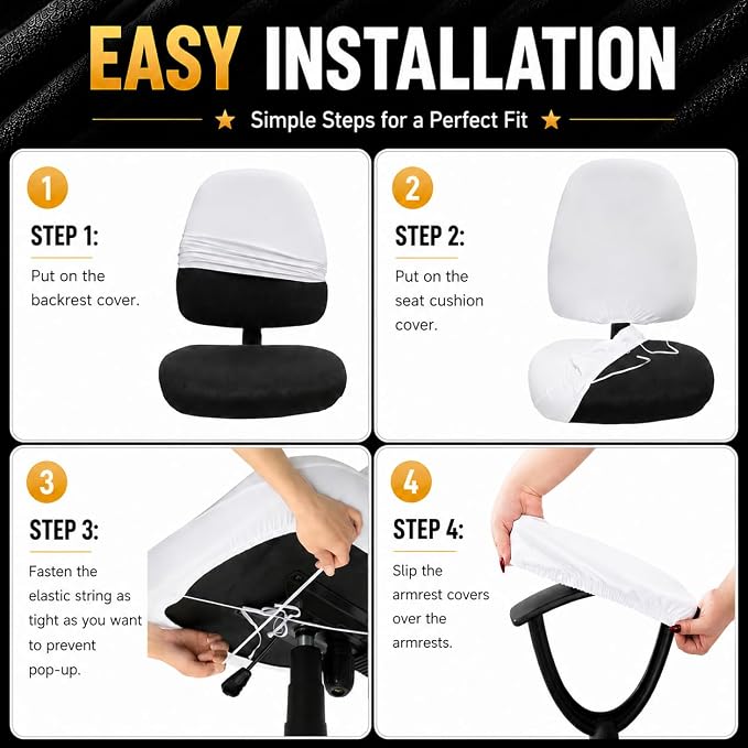Super Stretchable Separate Office Chair Seat Covers - Universal Spandex Computer Chair Slipcover - Rotating Backrest Coverings & Cushion Protectors & Armrest Covers for Dogs, Cats, Pets