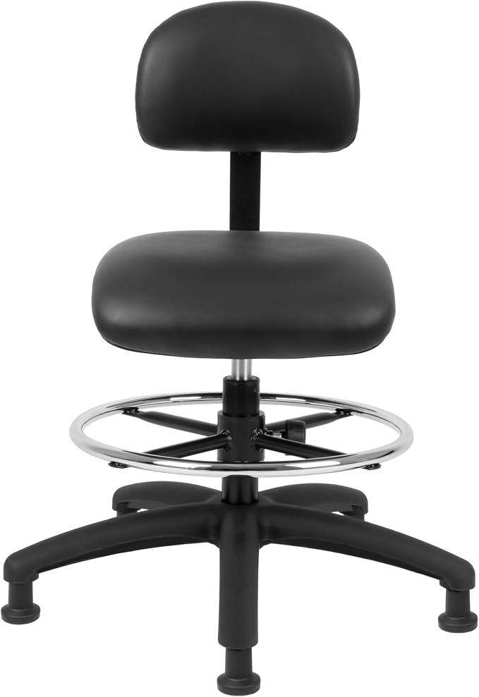 FSS Series Square seat Mid (19"-27") seat Height Chair. Vinyl-for Office, Garage, Desk, Shop, Computer, Doctor, Medical, Easy to Clean! 18" Footring (Black, Mid Stool, Glides)