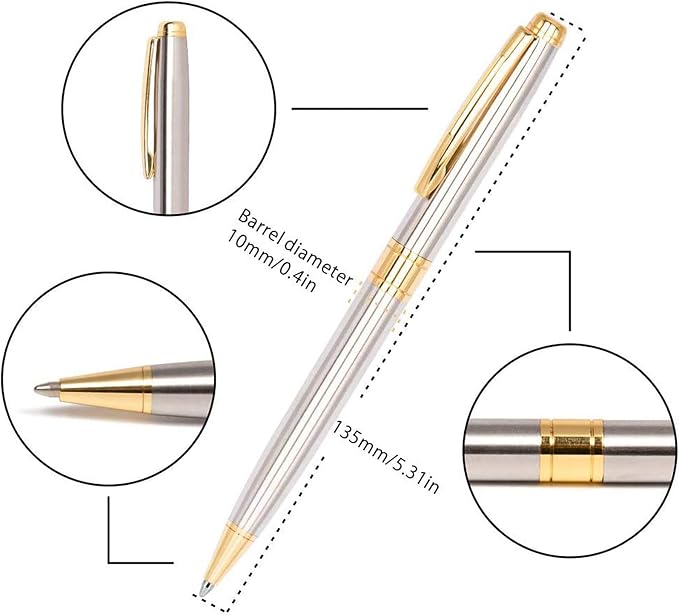 Cambond Ballpoint Pens Black Ink - Weighted Metal Twist Gold Pens for Police Uniform Flight Attendant Business, 1.0 mm Medium Point Smooth Writing, 3 Pens with 3 Refills (Gold)