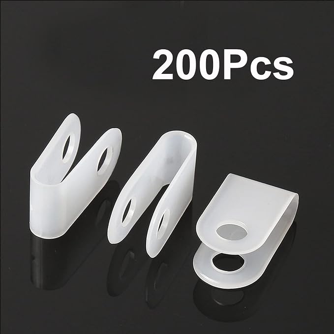 100 Pcs White Nylon R-Type Cable Clamps, 3/4 Inch Cable Organizer Assortment Kit for Wire Management