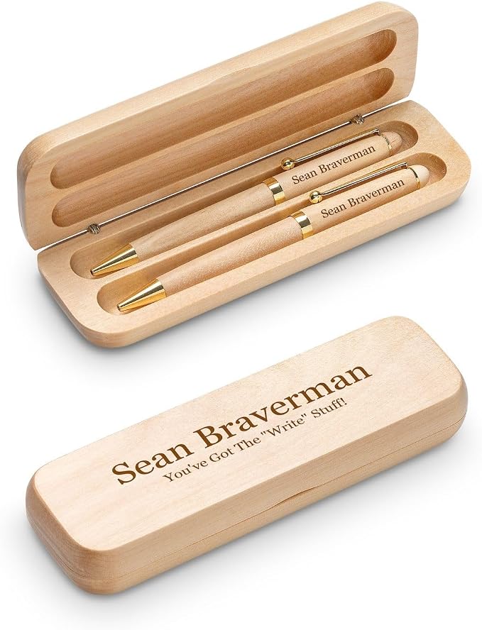 Executive Gift Shoppe | Laser Engraved Maple Wood Double Pen and Box Set