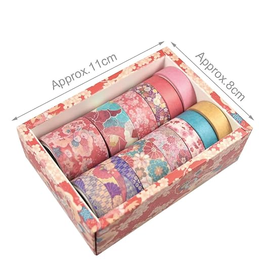 CooBigo 12 Rolls Washi Tape Set, Decorative Masking Tapes for Arts Scrapbook Planner Journaling Supplies Gift Wrapping DIY Crafts (Japan Cherry Blossoms)