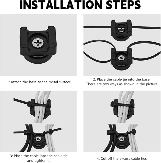 20PCS Magnetic Zip Tie Mount, Multipurpose Magnetic Cable Management Mount, 20 Mounts and 200 High Strength Nylon Cable Ties, Supplies for Organizing Cables and Wires (Vertical Load 7.5lbs)