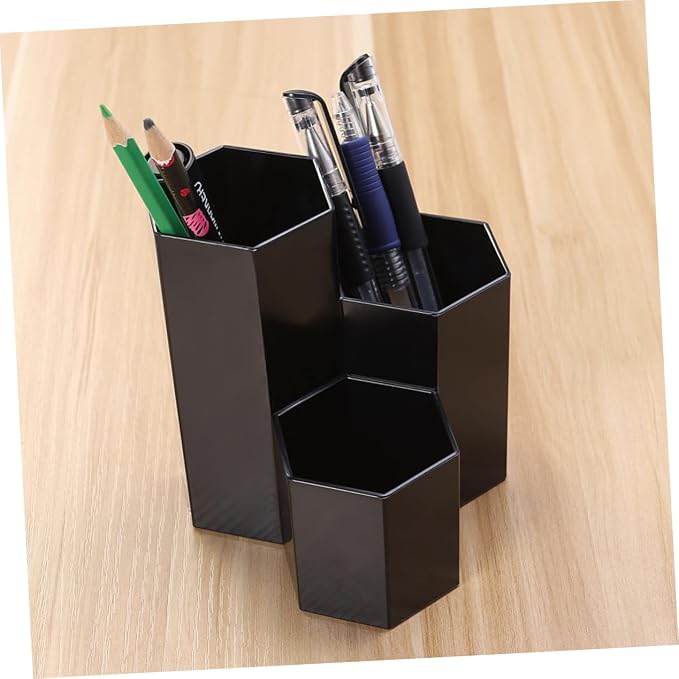 Desk Organizer Pencil Holder, Black Hexagon Pencil Holder Multifunctional Pen Holder Makeup Holder Organizer for Home Office School Classroom, 1 Pack