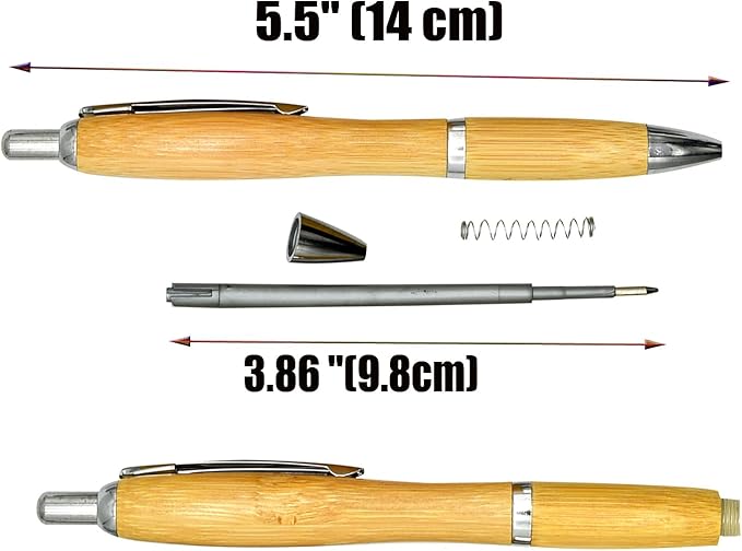 10 PCS Natural Bamboo Reed Pens Wood Retractable Pen 1.0mm With 12 PCS Refills Black Ink Ballpoint Pens For School Office Home Christmas Birthday