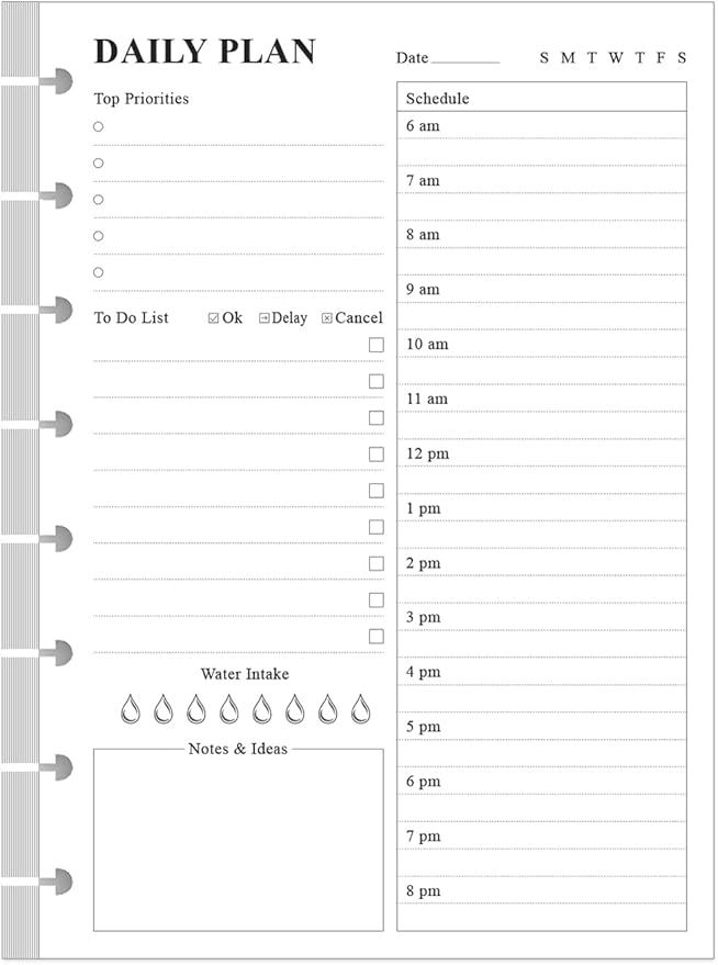 ZGMJ Undated Daily Planner Refill - A5 Day Planner With Insect To Do List, 100 Sheets/200 Pages, 8-Disc Discbound Notebook, 100gsm White Paper, 5.8'' x 8.3'', Junior Size