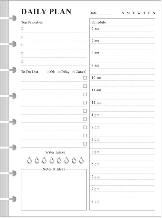 ZGMJ Undated Daily Planner Refill - A5 Day Planner With Insect To Do List, 100 Sheets/200 Pages, 8-Disc Discbound Notebook, 100gsm White Paper, 5.8'' x 8.3'', Junior Size