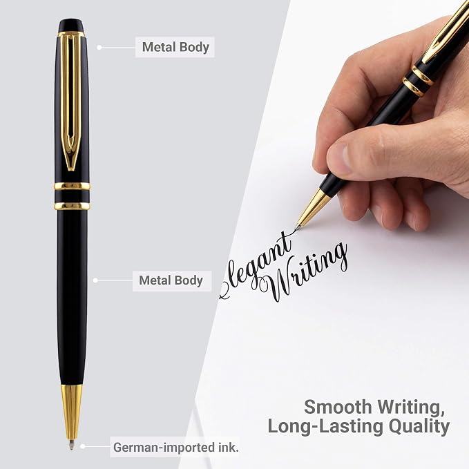 Yastar Personalized Pens - Luxury Writing Pen with 6 Black Ink Refills Engraved with Your different Message Name on the Pens Gift Set for Man/Women/Writers/Collection/Journalist 3 Pens/set