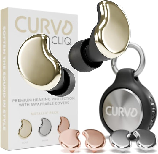 CURVD Cliq Noise Cancelling Ear Plugs – Reusable Concert Earplugs for Noise Reduction with Swappable Covers, 5 Tip Sizes & Travel Case. Stylish, Comfy, and Customizable Protection