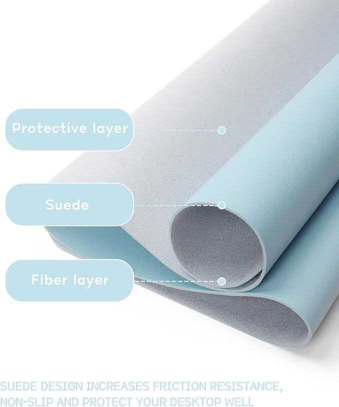 YSAGi Non-Slip Leather Desk Pad L Size, Waterproof Laptop Computer Desk Keyboard Mat, Table Protector Blotter Mat, Large Mouse Pad for Office/Work/Home/Decor(Sky Blue, 35.4" x 17")