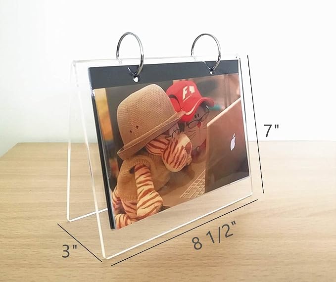 Leoyoubei 13 Page 6x8 Photo Frame Flip Photo Album on Stand,Acrylic Sign Holder 26 Photos Desktop Double Sided Display Advertising Paper Portrait Calendar Menu Beverage Ad Card (V Type