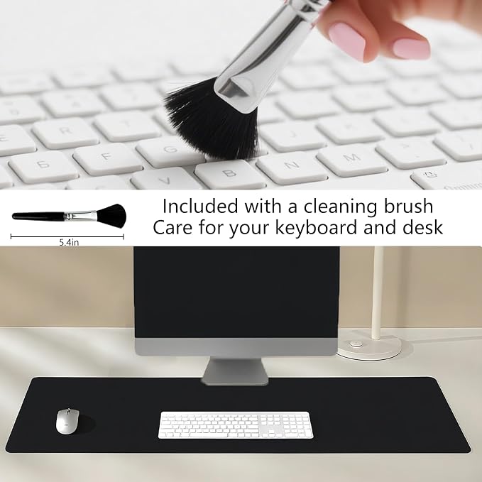 Dual-Sided Desk Pad with Mini Keyboard Brush, 31.5'' x 15.7'' Natural Cork & PU Leather Desk Protector Mat, Waterproof Non-Slip, Computer Desk Mat, Desk Matt for Desktop for Office and Home Work