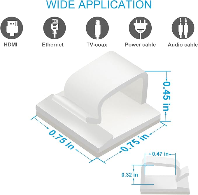 120 PCS Cable Clips White, Upgraded Adhesive Wire Clips for Wall, Strong Cord Clips Holders Wire Organizer for Cable Management, Christmas Lights, USB, Phone Charger, Cat 6, Car Dash Cam