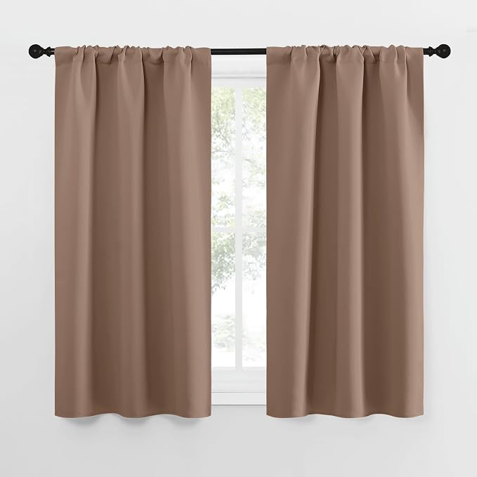 NICETOWN RV Blackout Curtains for Camper Windows, Window Treatment Thermal Insulated Rod Pocket Small Blackout Draperies/Drapes for Bedroom/Kitchen (Cappuccino, Set of 2, 29" Wide by 50" Long)