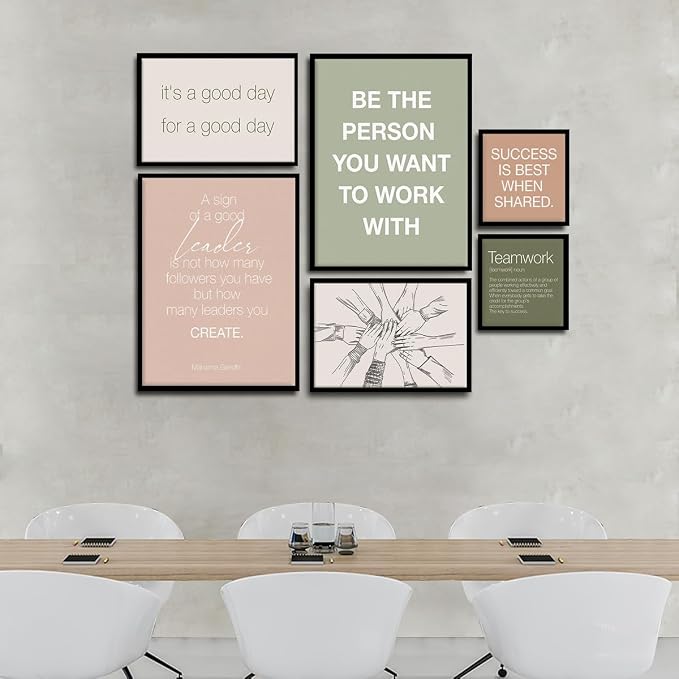 YEOION Inspirational Office Wall Art,Teamwork Motivational Wall Decor for Office,Workplace Canvas Wall Art Set of 6 Large Size