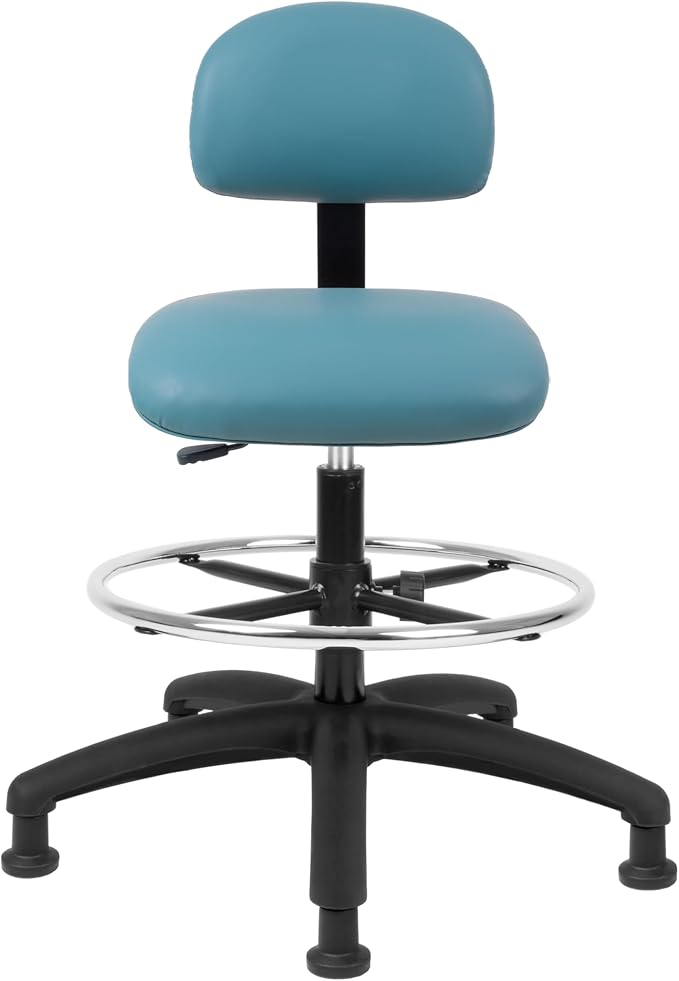 FSS Series Square seat Tall (24"-34") seat Height Chair. Vinyl-for Office, Garage, Desk, Shop, Computer, Doctor, Medical, Easy to Clean! 18" Footring (Aqua, Tall, Glides)