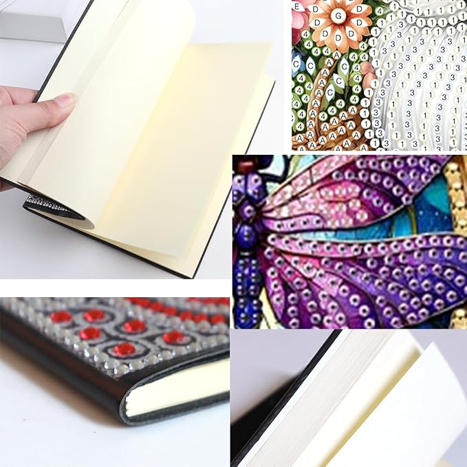 FRANDEK Pearl Painting Notebook Kit, Purple Dragonfly A5 DIY Journal with 50 Blank Pages, Diamond Gem Art Cover with Waterproof Canvas, Beginner Craft Set with Full Tools for Adults