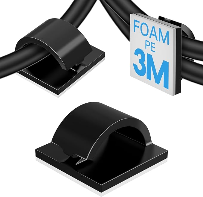 50Pcs Strong Black Adhesive Cable Clips, Dash cam Clips, car Wire Clips,Cord Organizer Cable Management,Cord Holder for Under Desk TV wall nightstand Office Home