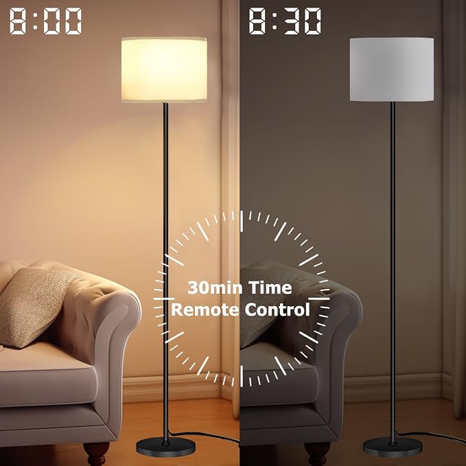 Qaubauyt Smart LED Floor Lamp with APP Control & RGB Colors - Dimmable Standing Lamp for Living Room, Bedroom, Gaming - Remote, Timer, 9W Bulb Included, 60.6" Modern Tall Lamp (White)