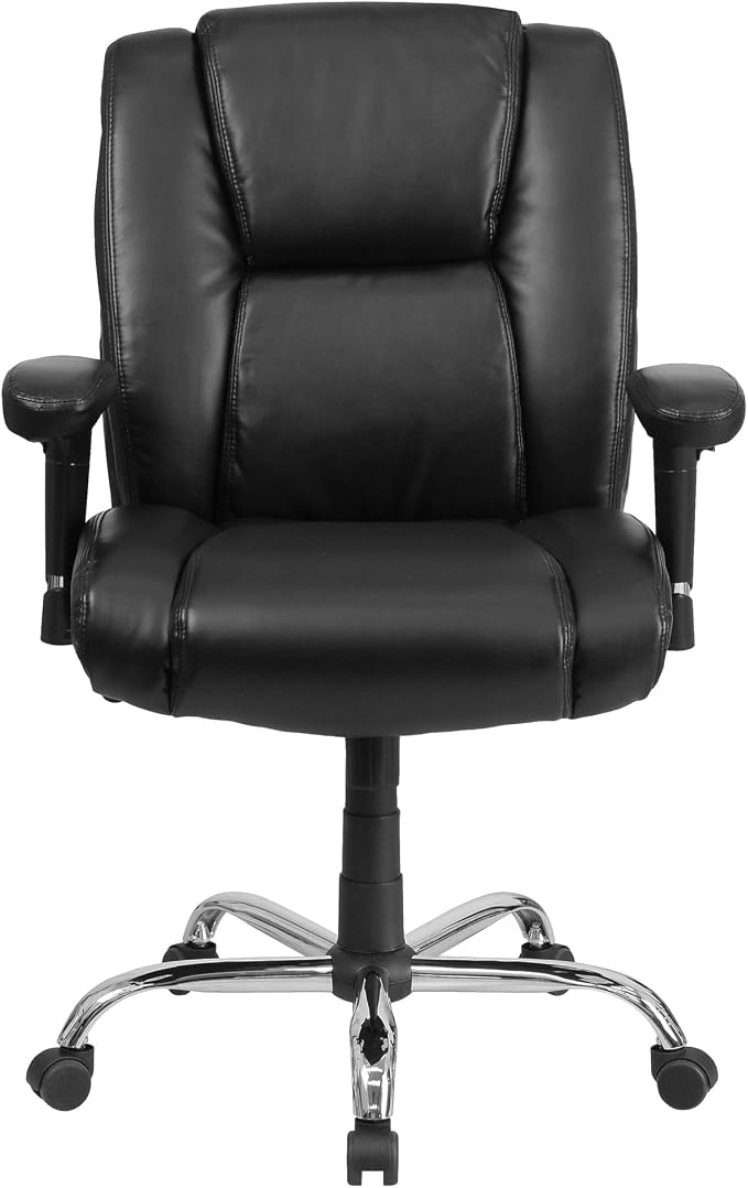 Flash Furniture HERCULES Series Big & Tall 400 lb. Rated Black LeatherSoft Ergonomic Task Office Chair with Chrome Base and Adjustable Arms