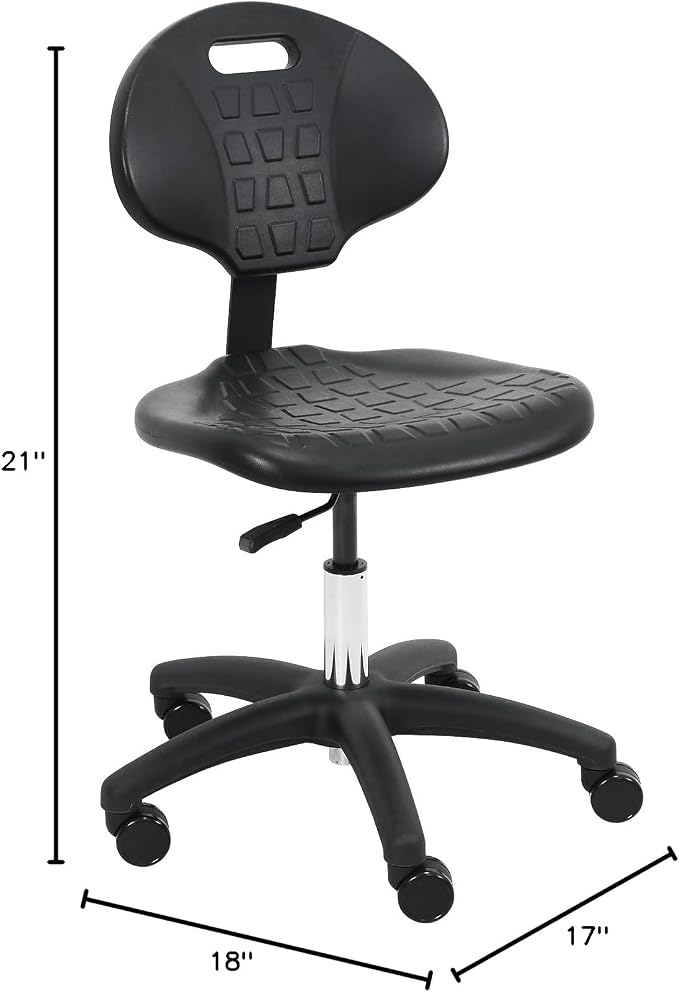 BenchPro Deluxe Chrome & Firm Polyurethane Foam Chair 5" of Height Adjustment (16"-21" Seat Ht). 450 lb Capacity. for Automotive, Lab, Cleanroom, Home