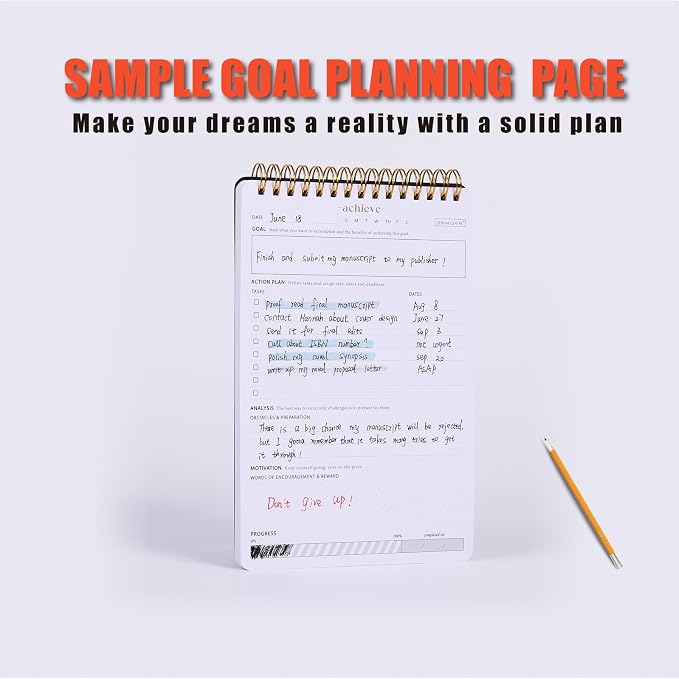 Goal Planning Notepad - A5 Goal Setting Journal For Project Action Plan,Task Management, Personal Development & Track Goals. Productivity Notepad For Daily Work & School - 54 Sheets