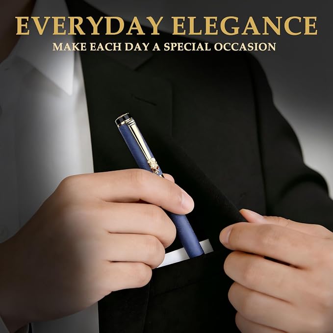 Personalized Pen | Fancy Writing Pen with Black Lacquer & Real Gold Plating | Executive Office Pen, Premium Gift Set for Men & Women | Nice Pens for Writing & Professional Use (Blue)
