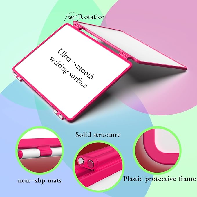Dry Erase Board, Small WhiteBoard for Kids, 4 Writing Sides Desktop White Board, Small Dry Erase Whiteboard, 11.5x17inch Foldable WhiteBoard for School Office Desk(Pink)