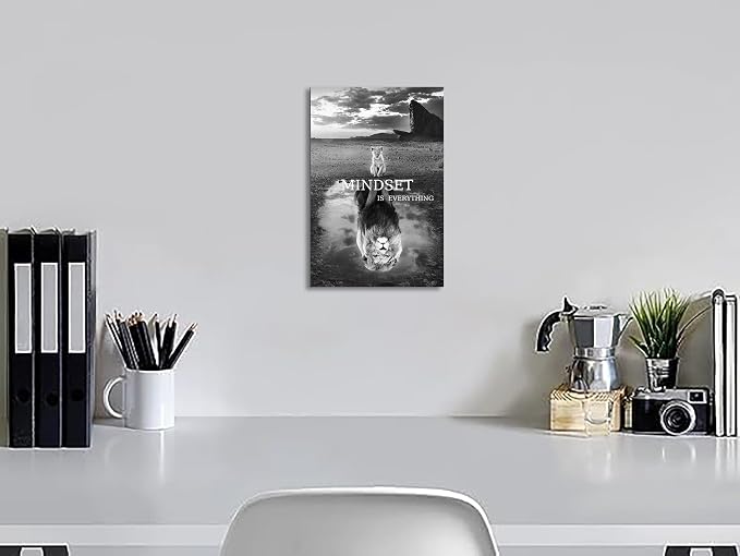 Lion Wall Art Mindset Motivational Animals Prints Poster for Office Wall Decor Modern Canvas Framed Artwork Pictures Ready to Hang24x36inches