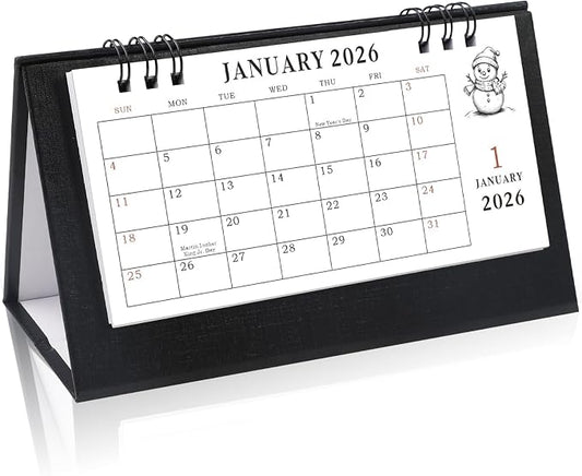 Gannyfer Desk Calendar 2026-2027, Small Standing Flip Desk Calendar, Use from January 2026 to Dec 2027, 24-Month Mini Desktop Calendar for Home, School, Office (6.89" x 3.54" Black)