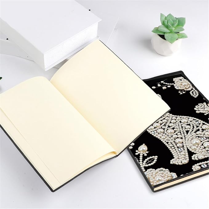FRANDEK Pearl Painting Notebook Kit, Black and White Cat A5 DIY Journal with 50 Blank Pages, Diamond Gem Art Cover with Waterproof Canvas, Beginner Craft Set with Full Tools for Adults