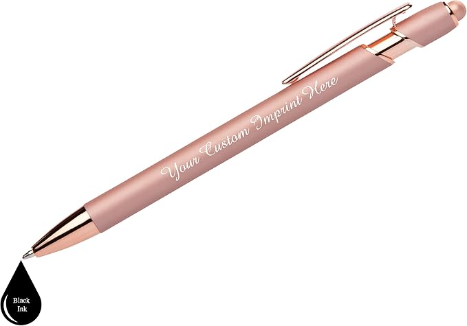 ExpressDesigns™ - Personalized Pens Gift Set - 2 Pack of Rose Gold Soft Touch Metal Pens w/gift box - Luxury Ballpoint Pen Custom Engraved with Name | Perfect for Him or Her (Rose)