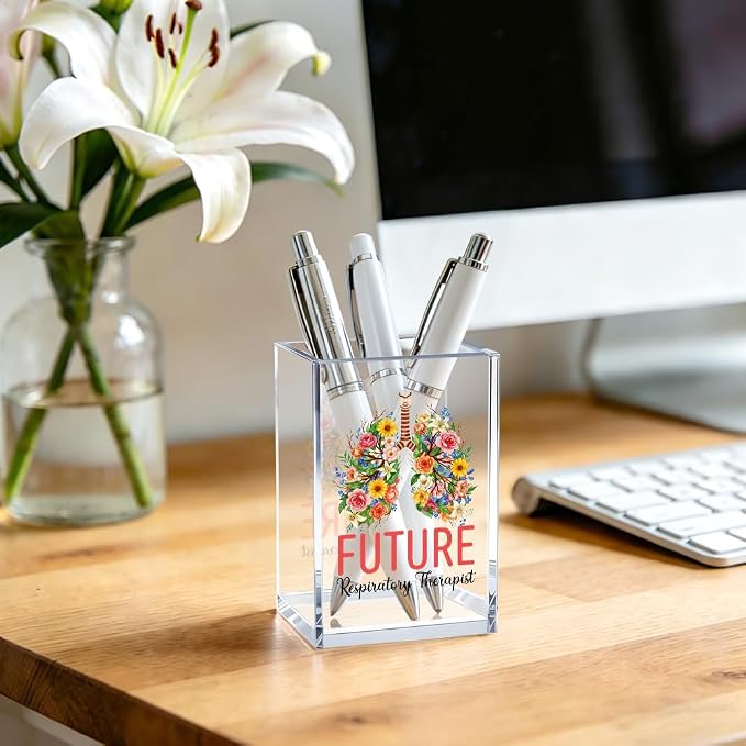 Future Respiratory Therapist Floral Lung Acrylic Cosmetic Pencil Pen Bookmark Storage Holder Cup Respiratory Therapist Gifts for Women Men, Appreciation Gifts for Respiratory Gifts
