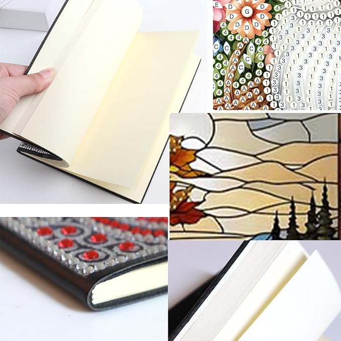 FRANDEK Pearl Painting Notebook Kit, Maple Leaf A5 DIY Journal with 50 Blank Pages, Diamond Gem Art Cover with Waterproof Canvas, Beginner Craft Set with Full Tools for Adults