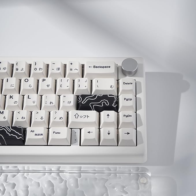 4pcs Keycaps, Black Topographic KeycapsPBT Keycap Cherry Profile Dye-Sublimation Space Bar 6.25U ESC Enter Custom Keycap Set for Mechanical Keyboard Caps Desktop Computer Keyboards