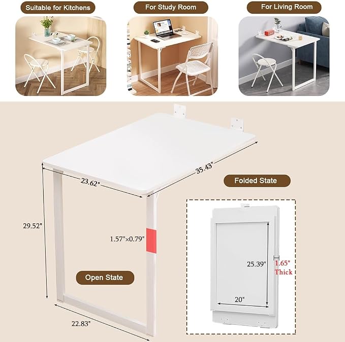 Folding Wall-Mounted Drop Leaf Table 35"×23" Space Saving Decorative Painting On The Back, Household Dining Table Desk for Kitchen, Coffee, Small Spaces, No Assembly Required