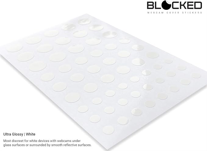 Blocked Original Vinyl Webcam Cover Stickers | Restickable & Stackable Privacy Covers | for All Camera-endable Devices | 3-Sizes | 57 White (Ultra Glossy)