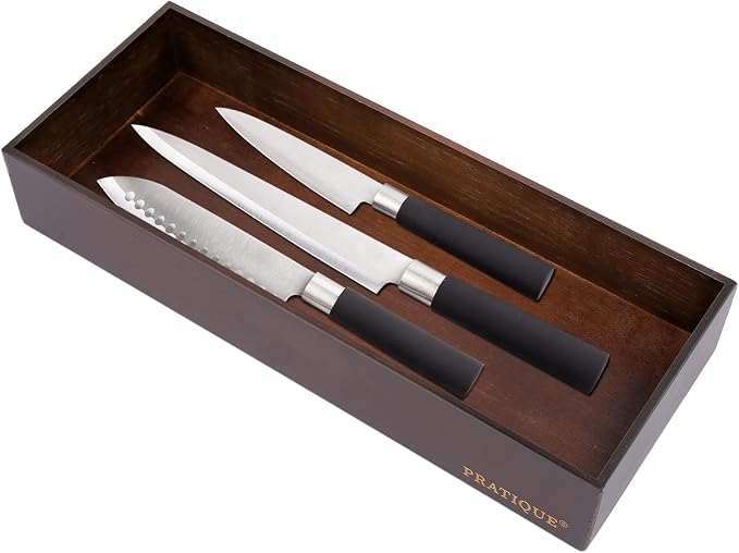 PRATIQUE Bamboo Drawer Organizer - Kitchen Utensil Organizer Silverware Tray Cutlery Holder，Office Desk Supplies and Accessories,15 * 5.9 * 2.6,Nut-brown