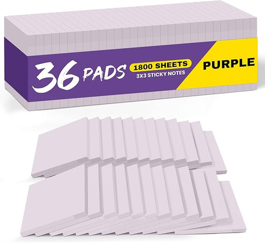 Sticky Notes, 36 Pads, 3x3 Inches Self-Stick Note Pads, Perfect for Office, Study, and Daily Life Organization - Purple