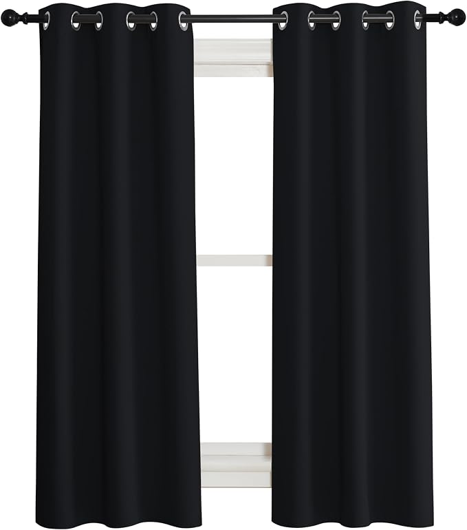 NICETOWN Soundproof Thermal Insulated Blackout Curtain, Single Panel, 34 inches by 84 inch, Black, Thermal Insulated Solid Grommet Blackout Drape for Dining Room