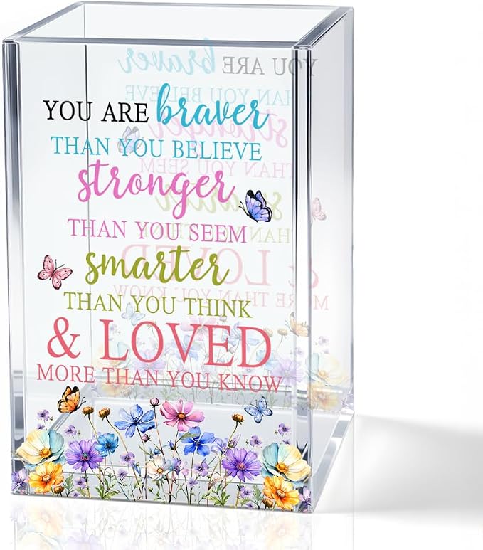 You are Braver Than You Believe Acrylic Pencil Pen Holder Cup, Wildflowers Makeup Brush Storage Organizer, Women Affirmation Desk Accessories Holder, Graduation Gifts for Daughter Niece
