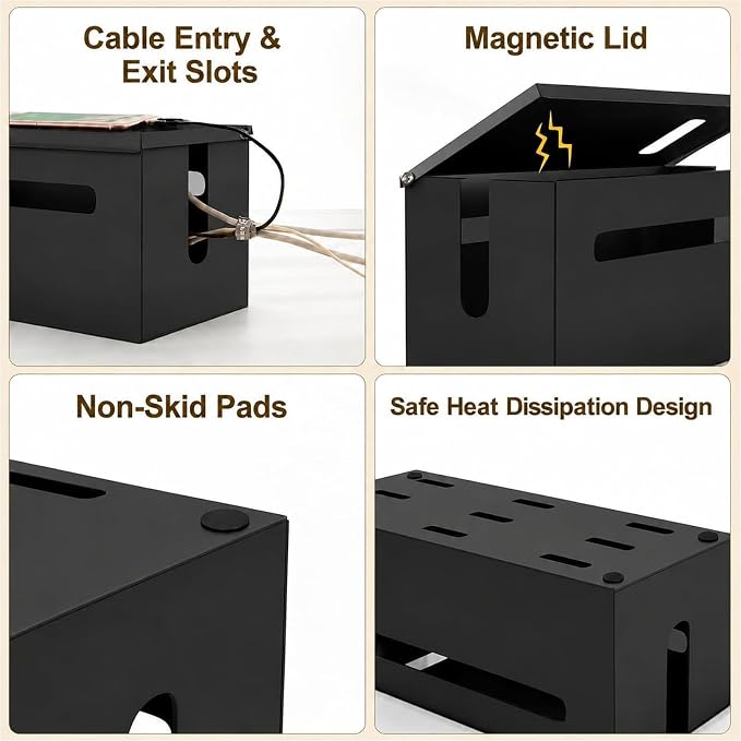 Slim Metal Large Cable Management Box Cord Hider Wire Organizer Boxes | Power Strip Box for Electrical Cord Hiding, Home Office Floor and Desk Cables Hider, TV Wires Storage Organization