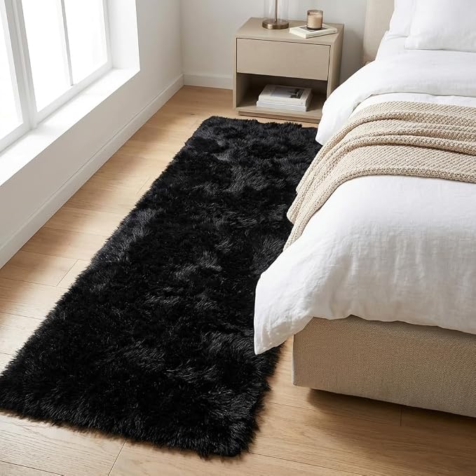 Black Rugs for Bedroom, 3x5 Feet Fluffy Area Rugs for Living Room, Soft Shag Kids Rug Small Carpet for Nursery, Bedside, Indoor, Dorm Decor