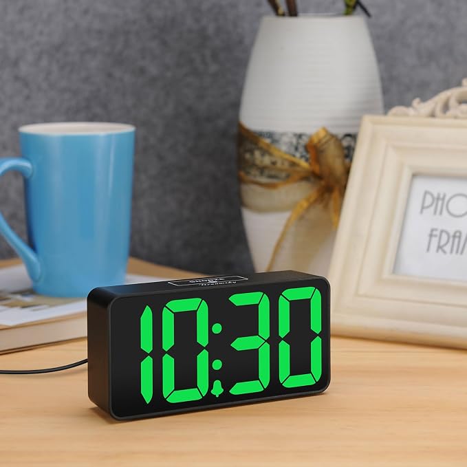 DreamSky Small Digital Alarm Clock for Bedroom with Large Big Numbers | Electric Bedside Desk Clock with USB Charging Port, Brightness Dimmer, Adjustable Alarm Volume, USB-C Adapter Powered