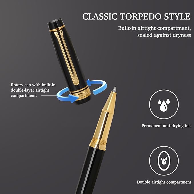 Luxury Rollerball Pen,Nice pen with 24K Gold Trim, Schneider Ink Refill, Professiona,Executive Office, Fancy Pens, Luxury pens with gift case for Men & Women with 1 Refill