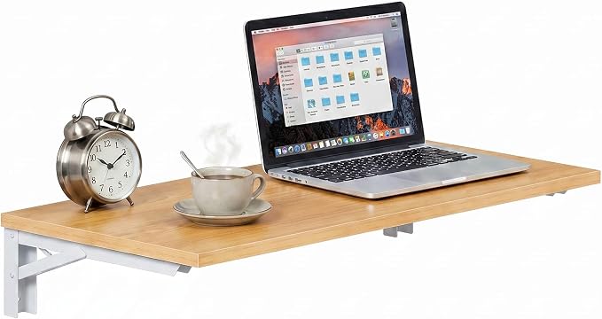 Need Wall Mounted Desk - Heavy Duty Folding Work Table Length 36" Width 20"/Small Space Hanging Desk Perfect Addition to Home/Office/Kitchen & Dining Room Teak&White AC15-9050TW-ND