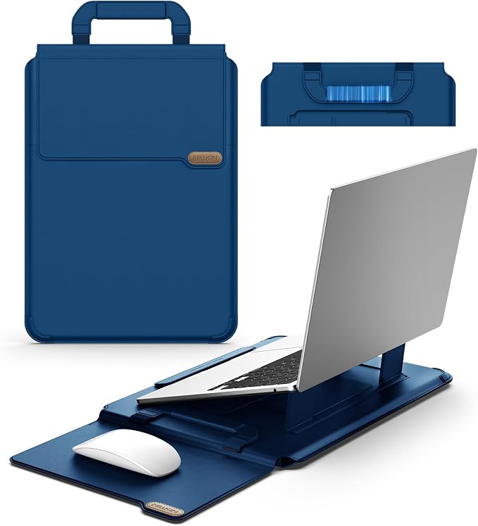 Nillkin 16 inch Laptop Sleeve with Handle (4-in-1), 2 Stand Modes, MacBook Sleeve with Adjustable Stand & Mouse Pad, Slim Laptop Case 16 inch for Samsung/Surface/HP/Chromebook/Dell 13-16'', Blue
