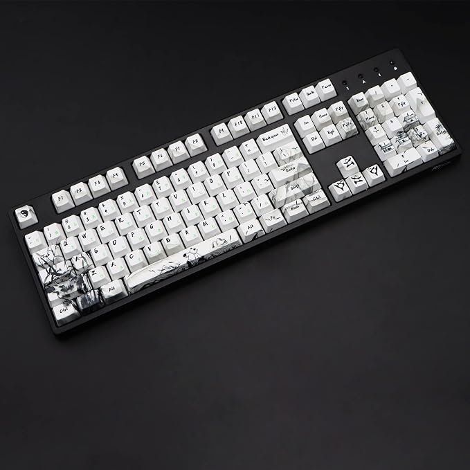 MOLGRIA Keycaps 110 Set Ink Panda for Full Sized Keyboard, Custom PBT OEM Profile Key Caps with Japanese Font for Cherry MX Khail Switches 60 Percent Gaming Keyboard