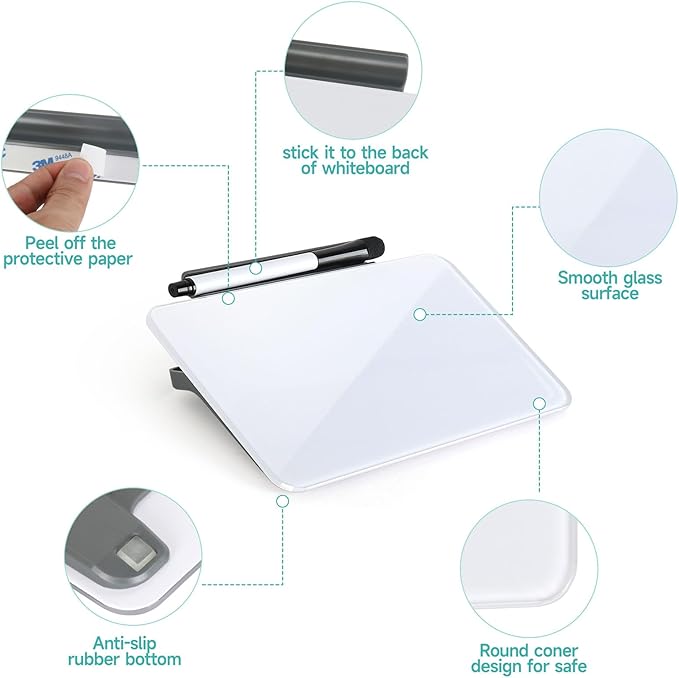 Small Desktop Whiteboard 8x6 inch - Glass Dry Erase Board with Stand, Reusable Desk Memo Notice Notepad with Marker for Home Office Adult School Teacher Student Easy Notes Taking